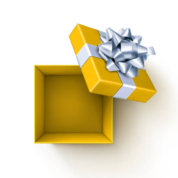 ilustraciones, imágenes clip art, dibujos animados e iconos de stock de caja de regalo abierta amarilla - white background gift christmas wrapping paper