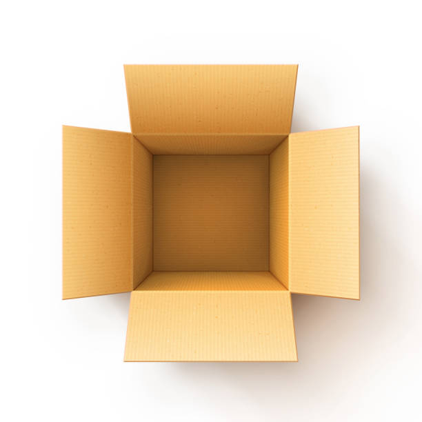 오픈 골판지 배송 상자 - cardboard box white background paper closed stock illustrations