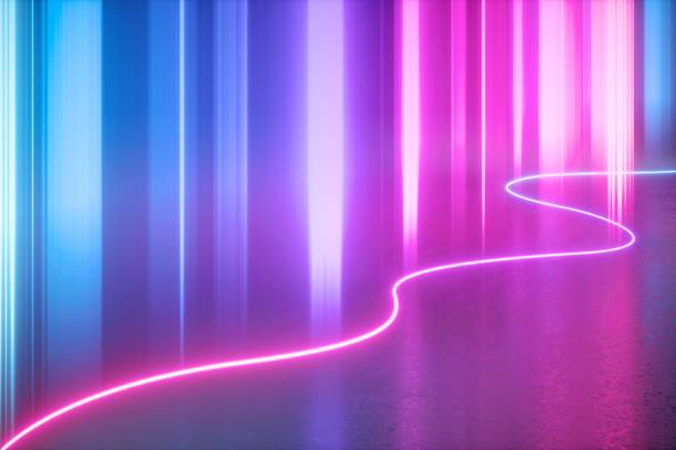 istock 3d render, neon light abstract background, pink blue vertical lines, laser rays. Plasma glowing effect. 1221705056