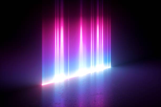 istock 3d render, digital illustration, abstract neon background, vertical glowing lines, bright light, laser rays on the dark stage 1221705065