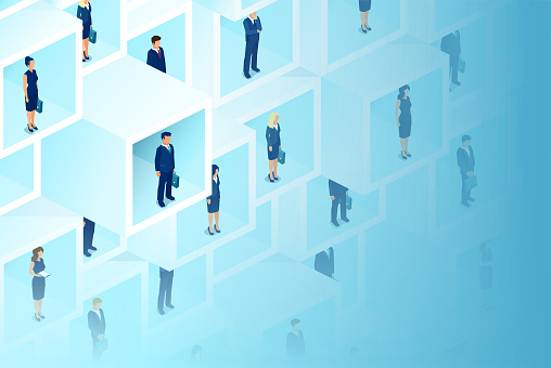 Vector of business people organized in 3d cubicles