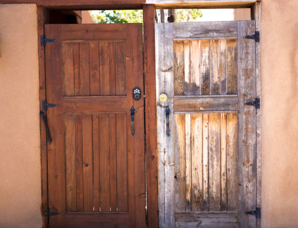 istock Santa Fe Style: Two Side-by-Side Wood Doors 1221708192