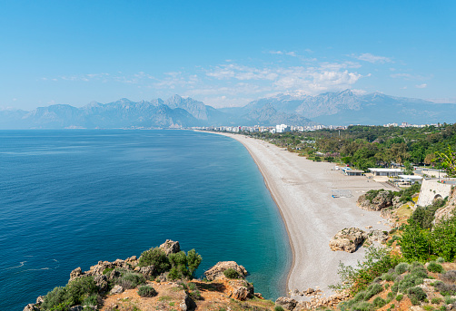 Antalya Konyaalti Beach with no people. The beach has recently been completely closed to the public due to the Coronavirus pandemic of 2020.