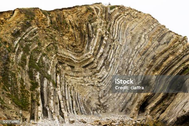Vertical Folded Layered Rocks Folded Rock Layers Stock Photo - Download Image Now - Fossil, Beach ...