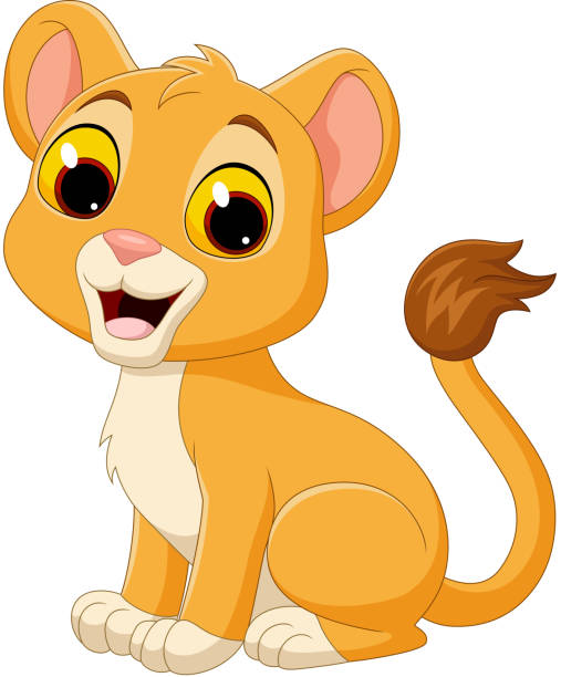 cartoon baby löwin isoliert auf weißem hintergrund - tropical rainforest animal cartoon lion stock-grafiken, -clipart, -cartoons und -symbole