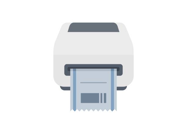 illustrazioni stock, clip art, cartoni animati e icone di tendenza di unità stampante termica. semplice illustrazione piatta. - stampante illustrazioni