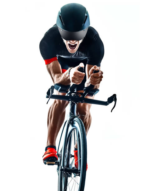 istock triathlete triathlon Cyclist cycling silhouette isolated white background 1221719675