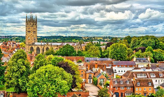 Aerial view of the Collegiate Church of St Mary in Warwick, England