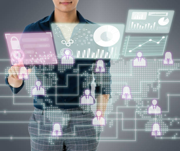 istock Man and icon about network to connect business. 1221725487