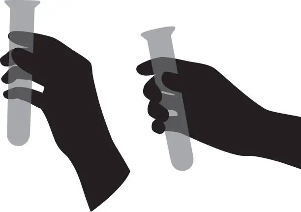 Vector illustration of Hand Holding Test Tube Silhouettes