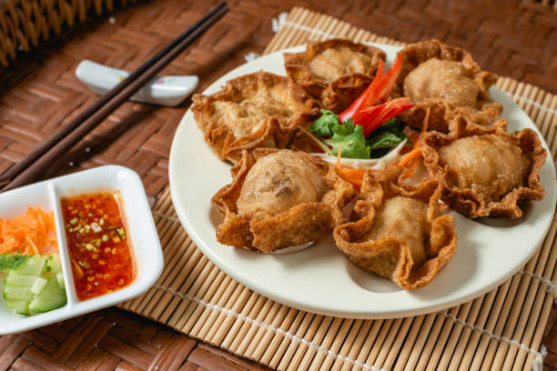 istock Wonton skin fried crispy and pork flavor. 1221728755