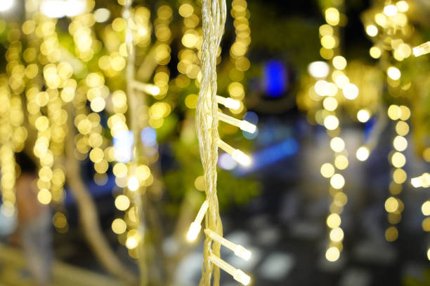 Hanging down light decoration with bokeh and blurred background.