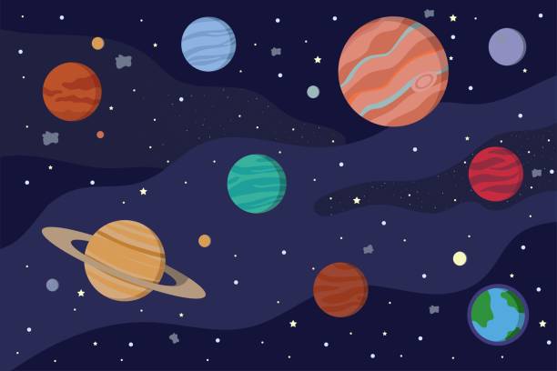 Planets In Space With Stars Background In Cartoon Style Solar System  Wallpaper Stock Illustration - Download Image Now - iStock