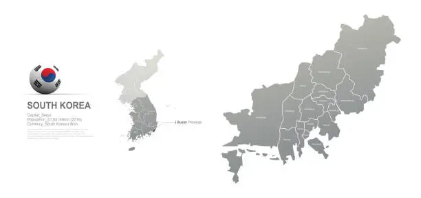 Vector illustration of busan map. detailed vector map of korea provinces. korea city, province map.