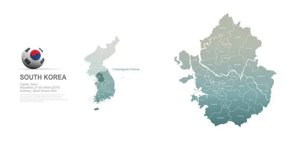 Vector illustration of gyeonggi do map. detailed vector map of korea provinces. korea city, province map.