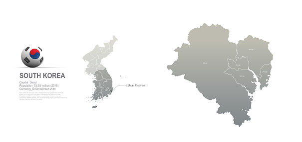 detailed vector map of korea provinces. korea city, province map.