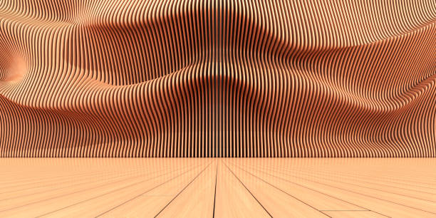 istock Abstract of wooden pattern, twisted shape, architecture facade details,Perspective of future building design, Parametric wall. 3D rendering. 1221733419