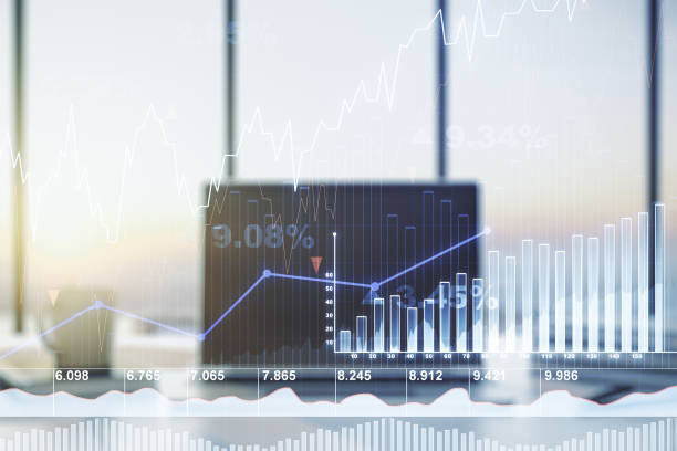 istock Multi exposure of abstract creative financial chart on computer background, research and analytics concept 1221735271