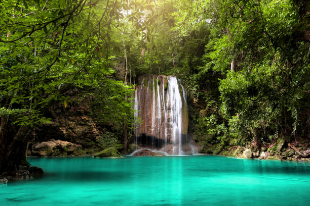 istock Waterfall in forest at Erawan National Park, Thailand 1221737167