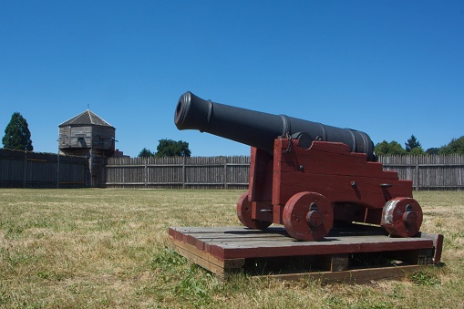 An old cannon on display at Fort Vancouver Washington from the historic past