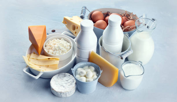istock Different types of fresh farm dairy products 1221739026