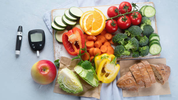 糖尿病の食事のための低血糖の健康的な食品. - diabetes blood sugar test insulin glucose ストックフォトと画像