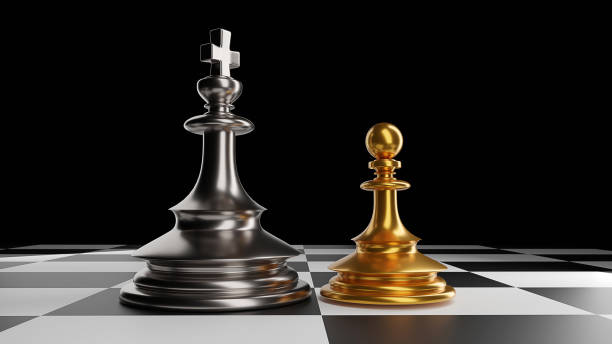 istock The King in battle chess game stand on chessboard with black isolated background. Concept business 1221743846