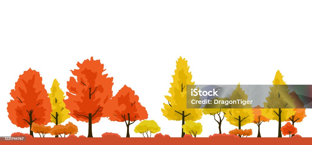 가을 나무 풍경 그림 은행나무와 단풍 나무 나무에 대한 스톡 벡터 아트 및 기타 이미지 - 나무, 은행 나무, 은행나무 - Istock