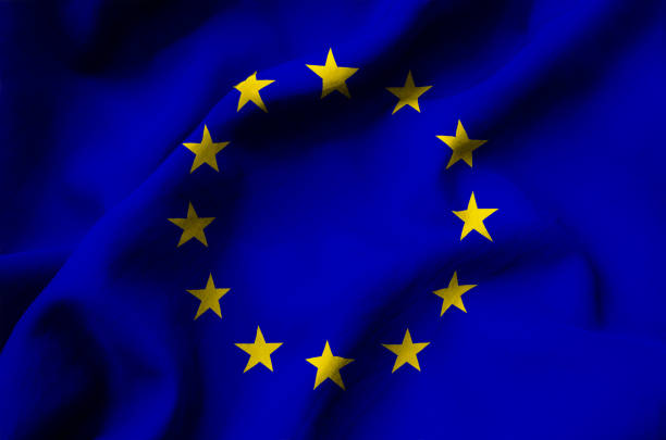 official blue flag with yellow stars of the european union. - european union flag european community photography textured effect imagens e fotografias de stock