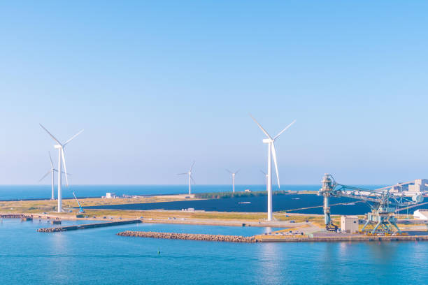 generator elektryczny turbiny wiatrowej dla energii odnawialnej w mieście sakata w japonii. - yamagata prefektura zdjęcia i obrazy z banku zdjęć