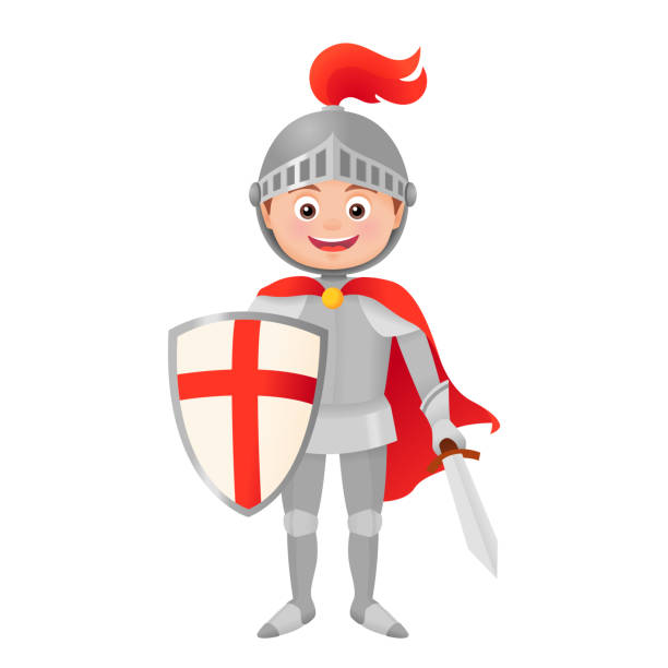 ilustraciones, imágenes clip art, dibujos animados e iconos de stock de vector de traje de caballero de dibujos animados - medieval knight helmet suit of armor