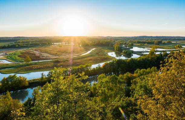 Missouri River floodplane at sunset in fall