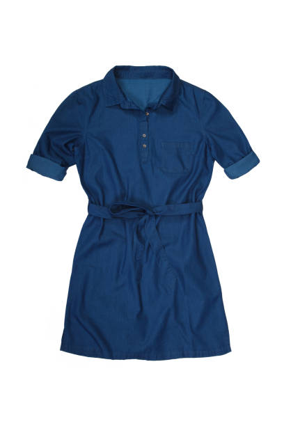 istock Blue women's  denim dress shirt on white 1221751683