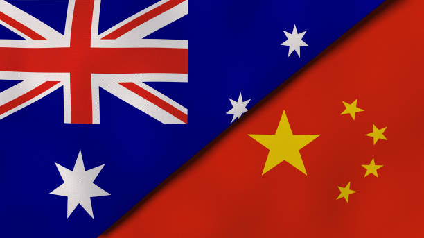 The flags of Australia and China. News, reportage, business background. 3d illustration Two states flags of Australia and China. High quality business background. 3d illustration western australia flag stock pictures, royalty-free photos & images