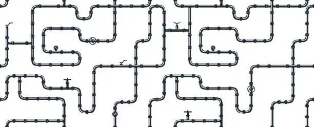 Vector illustration of industrial seamless pattern. piping for water, gas, oil.