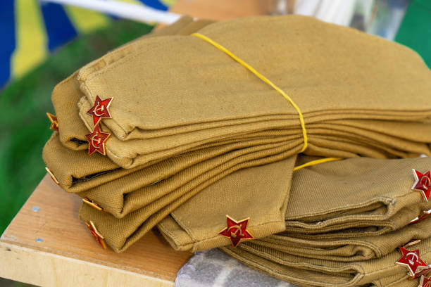 istock Headdress of a Soviet soldier cap with star 1221753452