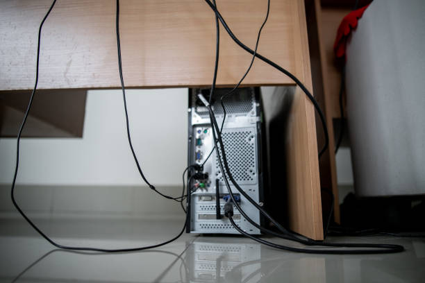 istock wires connected to a personal computer, the problem of loose wires in the workplace 1221754486