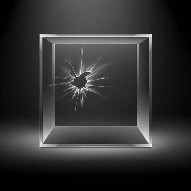 Vector illustration of Empty Transparent Broken Crack Glass Box Cube