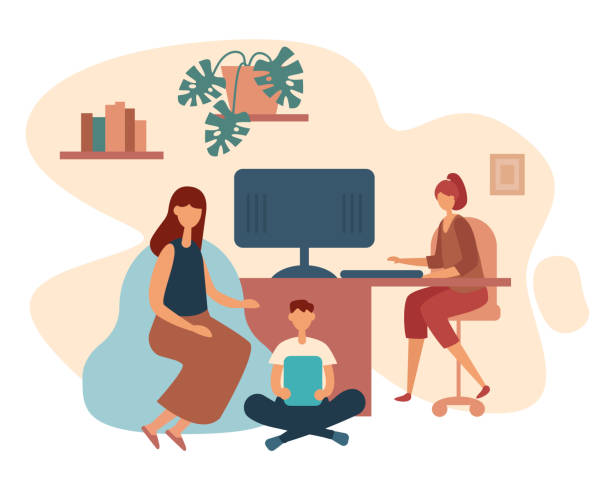 Ilustración de Niño Que Estudia En Casa Con Los Padres Trabajando De Forma Remota y más Vectores Libres de Derechos de Padres - iStock Ilustración de Niño Que Estudia En Casa Con Los Padres Trabajando De Forma Remota y más Vectores Libres de Derechos de Padres - iStock
