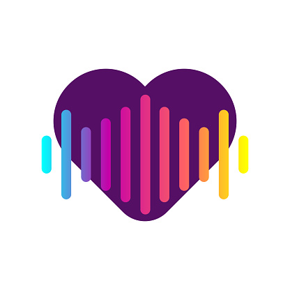 Music beats and heart icon, radio station colorful symbol, favorite lmusic logo. Vector color illustration