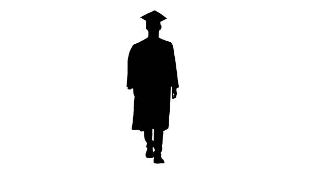 istock Silhouette Graduate student in a medical mask walking 1221763373