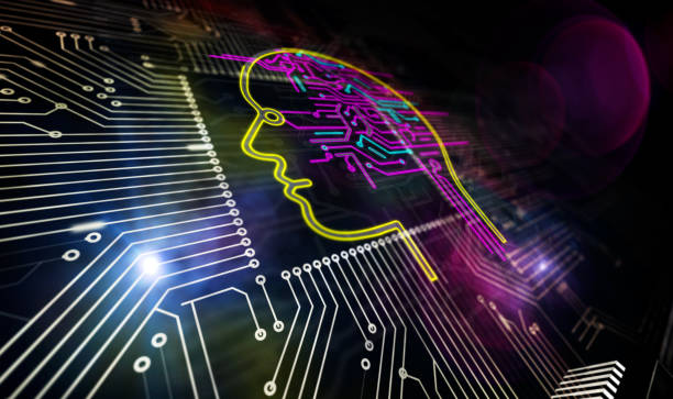 istock Processor factory with laser burning of Artificial intelligence symbols illustration 1221767024