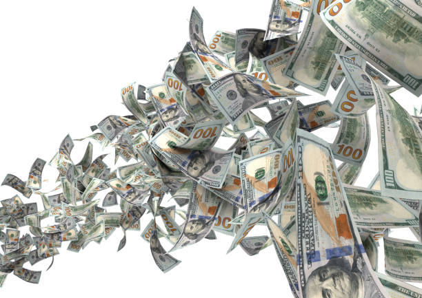 istock A 3D rendering image of money green banknote fly in curve form 1221767181