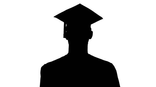 Close up. Silhouette Student in gaduation gown and face mask stumbling. Professional shot in 4K resolution. 53. You can use it e.g. in your medical, commercial video, business, presentation, broadcast