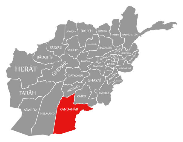 illustrations, cliparts, dessins animés et icônes de rouge kandahar mis en évidence sur la carte de l’afghanistan - kandahar