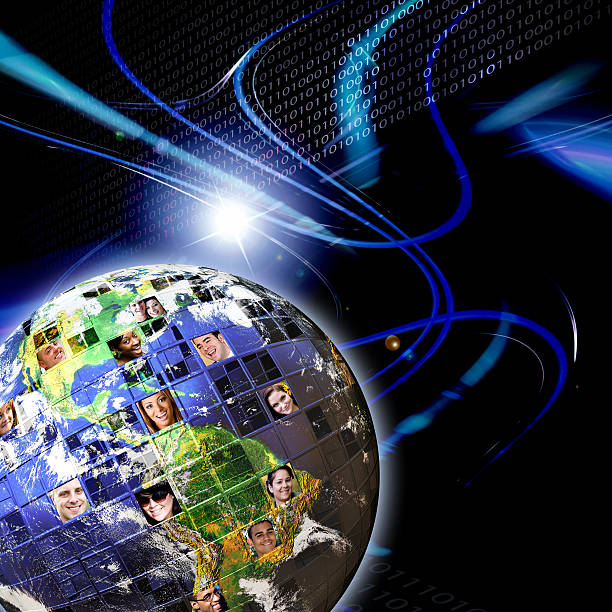 Illustrated montage of the earth with a global network of people from all walks of life on different continents. Earth photo courtesy of NASA.