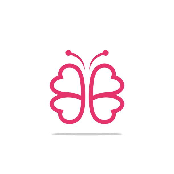 ilustraciones, imágenes clip art, dibujos animados e iconos de stock de diseño de ilustración de la plantilla del ala del corazón de la mariposa rosa. vector eps 10. - heart shape wing red vector