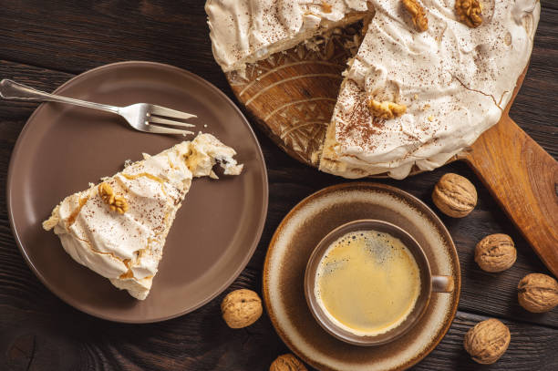 istock Homemade meringue walnut  cake with coffee mascarpone cream. 1221775057