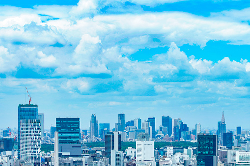 Urban landscape and blue sky on a sunny day in Tokyo, Japan