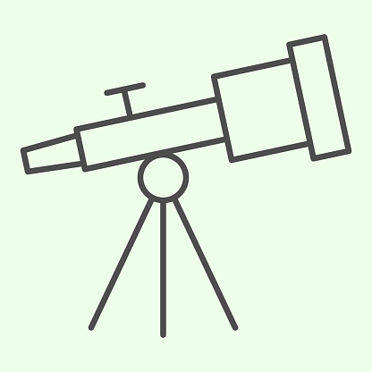 Telescope thin line icon. Astronomy telescopes observe tool outline style pictogram on white background. Universe and solar system explore for mobile concept and web design. Vector graphics